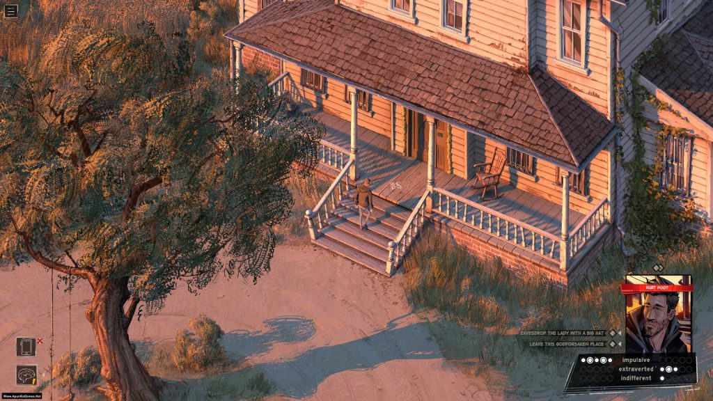 Rue Valley Game Highly Compressed For Pc Full Version Free Download This Is A Scene From A Video Game, Featuring An Old Wooden House With A Porch And A Large Tree In The Foreground. The Time Of Day Appears To Be Either Sunrise Or Sunset, Casting Long Shadows And Warm Light On The Scene. There Are Two Characters On The Porch, One Standing And One Sitting In A Chair. The Environment Looks Overgrown And Somewhat Abandoned, With Tall Grass And Weeds Surrounding The House. The Character'S Health Status Is Displayed At The Bottom Right Corner, Showing &Quot;Hurt Foot&Quot; As An Injury. The Overall Atmosphere Is Eerie And Mysterious.